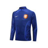 adult Netherlands 2022-2023 Mens Soccer Jersey Quick Dry Casual long Sleeve trousers suit blue