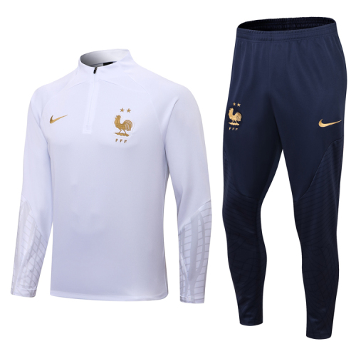 Nike adult France 2022-2023 Mens Soccer Jersey Quick Dry Casual long Sleeve trousers suit white