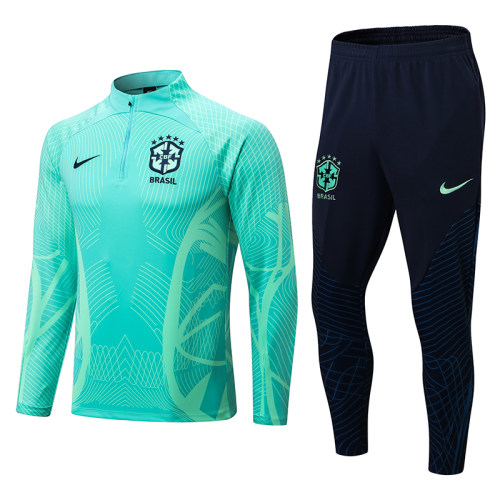 adult Brazil 2022-2023 Mens Soccer Jersey Quick Dry Casual long Sleeve trousers suit green