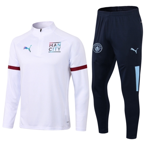 Puma adult Manchester City F.C. 2021-2022 Mens Soccer Jersey Quick Dry Casual long Sleeve trousers suit white