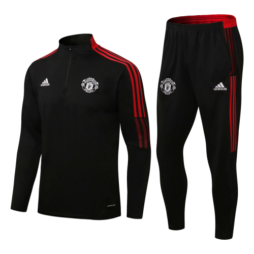 Adidas adult Manchester United F.C. 2021-2022 Mens Soccer Jersey Quick Dry Casual long Sleeve trousers suit black