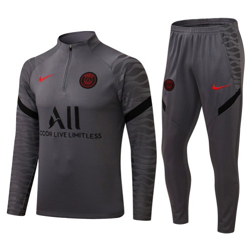 adult Paris Saint-Germain F.C. 2021-2022 Mens Soccer Jersey Quick Dry Casual long Sleeve trousers suit grey