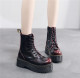 Jadon smooth leather lace up boots black red