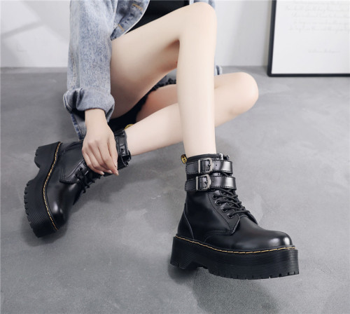 Jadon smooth leather buckle platform boots black
