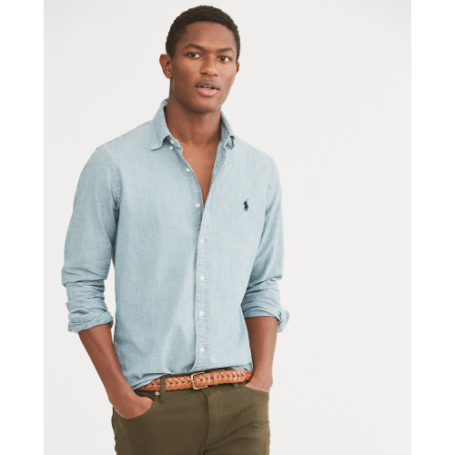 adult Men's Regular-Fit Long-Sleeve mens casual denim shirt light Multicolor H830
