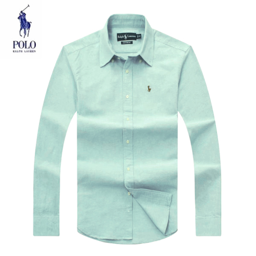 adult Men's Regular-Fit Long-Sleeve mens casual polo thickened oxford shirt light green H845#