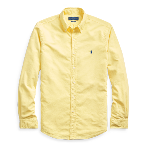 adult Men's Regular-Fit Long-Sleeve mens casual polo thickened oxford shirt yellow H906