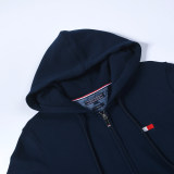 adult mens Long Sleeve zip Hooded plush sweater dark blue 806