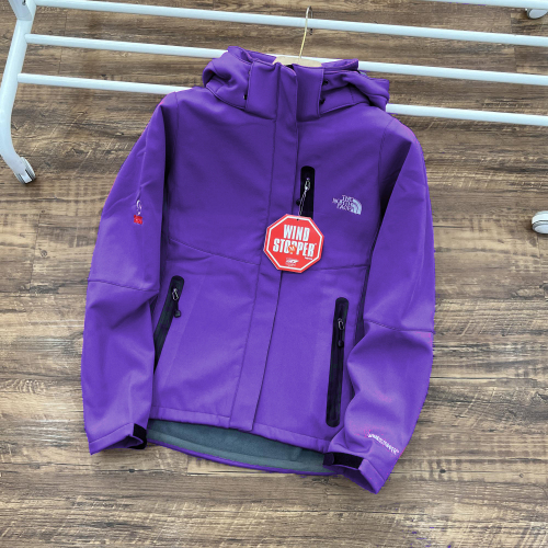 adult women's outdoor waterproof soft shell hooded sherpa lined windbreaker jacket purple