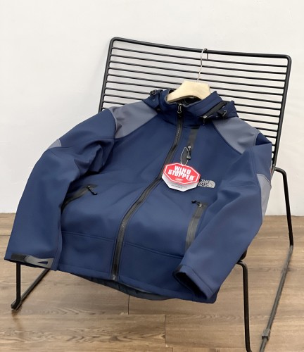 adult Men's Outdoor Waterproof Soft Shell Hooded Sherpa Lined Windbreaker Jacket dark blue
