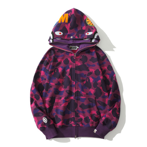 Color Camo Shark Wide Full Zip Double Hoodie purple HDCP6696