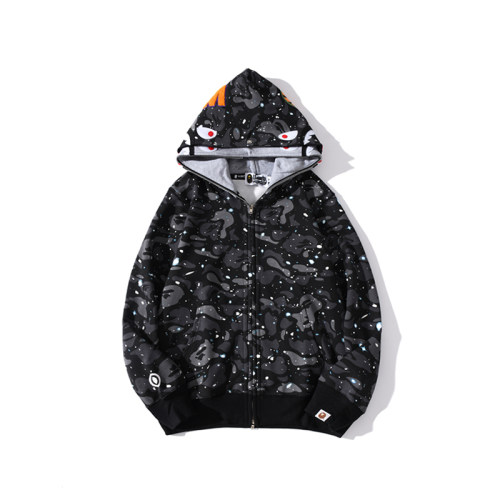 Space Camo Shark Full Zip Double Hoodie Black multicolor HDCP6691