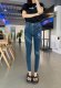 bear print women's stretch Skinny Jeans blue