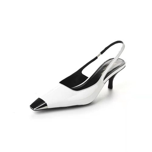 silver flat head patent leather women's high heels white