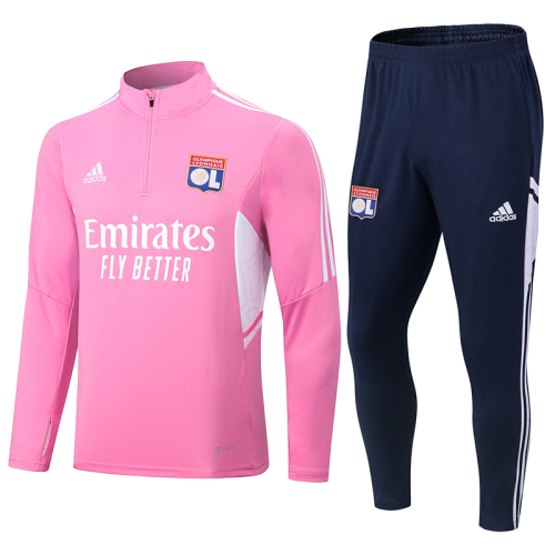 adult Olympique Lyonnais 2022-2023 Mens Soccer Jersey Quick Dry Casual long Sleeve trousers suit pink