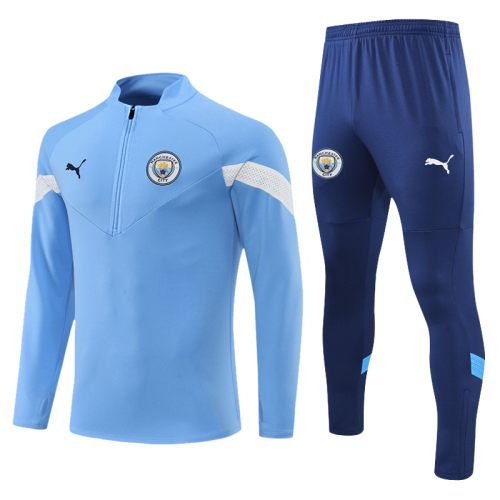 Puma adult Manchester City F.C. 2022-2023 Mens Soccer Jersey Quick Dry Casual long Sleeve trousers suit blue