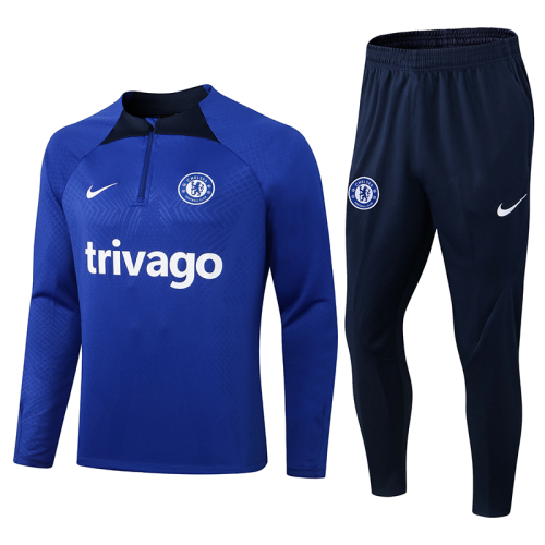 adult Chelsea F.C. 2022-2023 Mens Soccer Jersey Quick Dry Casual long Sleeve trousers suit dark blue