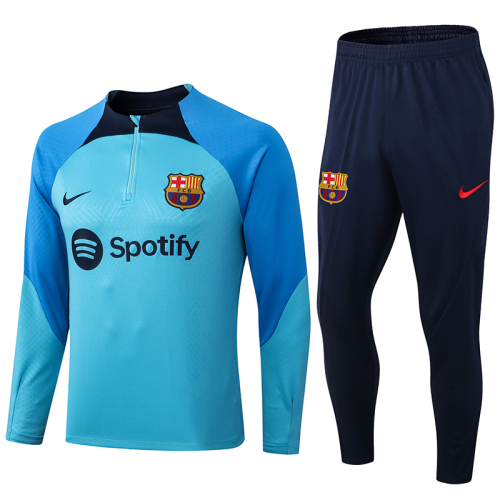 adult FC Barcelona 2022-2023 Mens Soccer Jersey Quick Dry Casual long Sleeve trousers suit blue