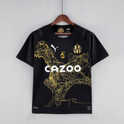 Puma adult Olympique de Marseille Commemorative 2022-2023 Mens Soccer Jersey Casual Short Sleeve T-Shirt black