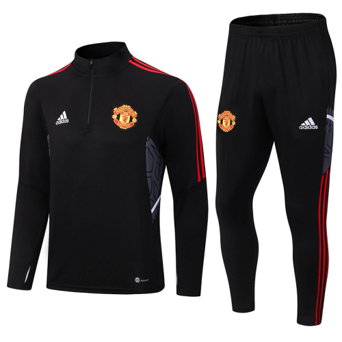 adult Manchester United F.C. 2022-2023 Mens Soccer Jersey Quick Dry Casual long Sleeve trousers suit black