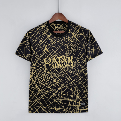 Jordan adult Paris Saint-Germain F.C. 2022-2023 Mens Soccer Jersey Training Suit Casual Short Sleeve T-Shirt black gold