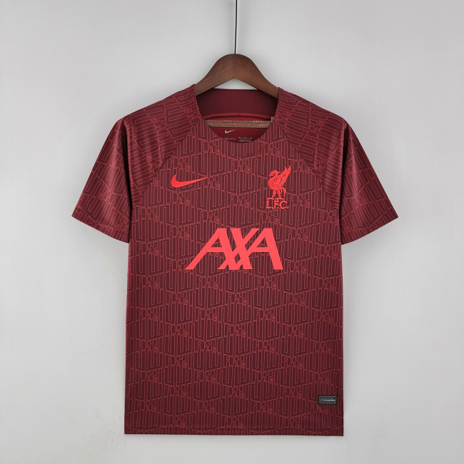 adult Liverpool F.C. 2022-2023 Mens Soccer Jersey Training Suit Casual Short Sleeve T-Shirt dark red