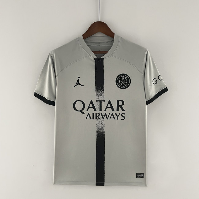 Jordan adult Paris Saint-Germain F.C. away 2022-2023 Mens Soccer Jersey Casual Short Sleeve T-Shirt grey