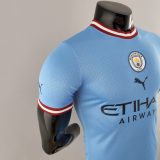 Puma adult Manchester City F.C. home 2022-2023 Mens Soccer Jersey player version Casual Short Sleeve T-Shirt blue