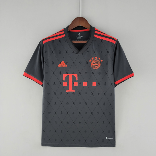 Adidas adult Fußball-Club Bayern München third away 2022-2023 Mens Soccer Jersey Casual Short Sleeve T-Shirt dark grey red