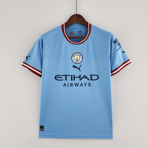 Puma adult Manchester City F.C. home 2022-2023 Mens Soccer Jersey Casual Short Sleeve T-Shirt blue