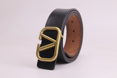 men's Genuine leather slide buckle Belt black 3.8cm