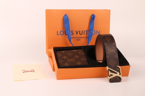 men's Genuine leather slide buckle Belt and wallet