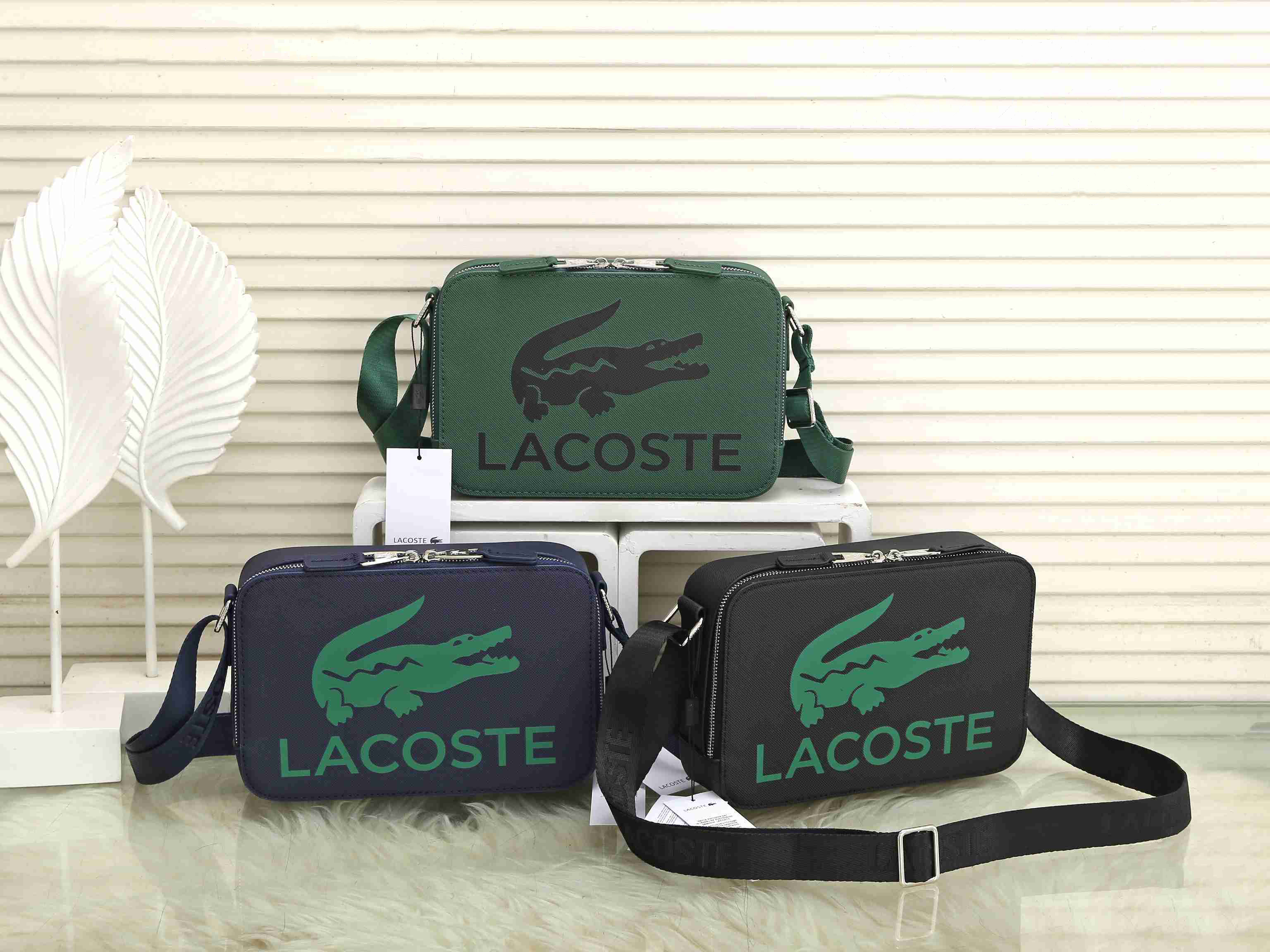 Lacoste Men's Signature Print Vertical Zip Reporter Bag 32705