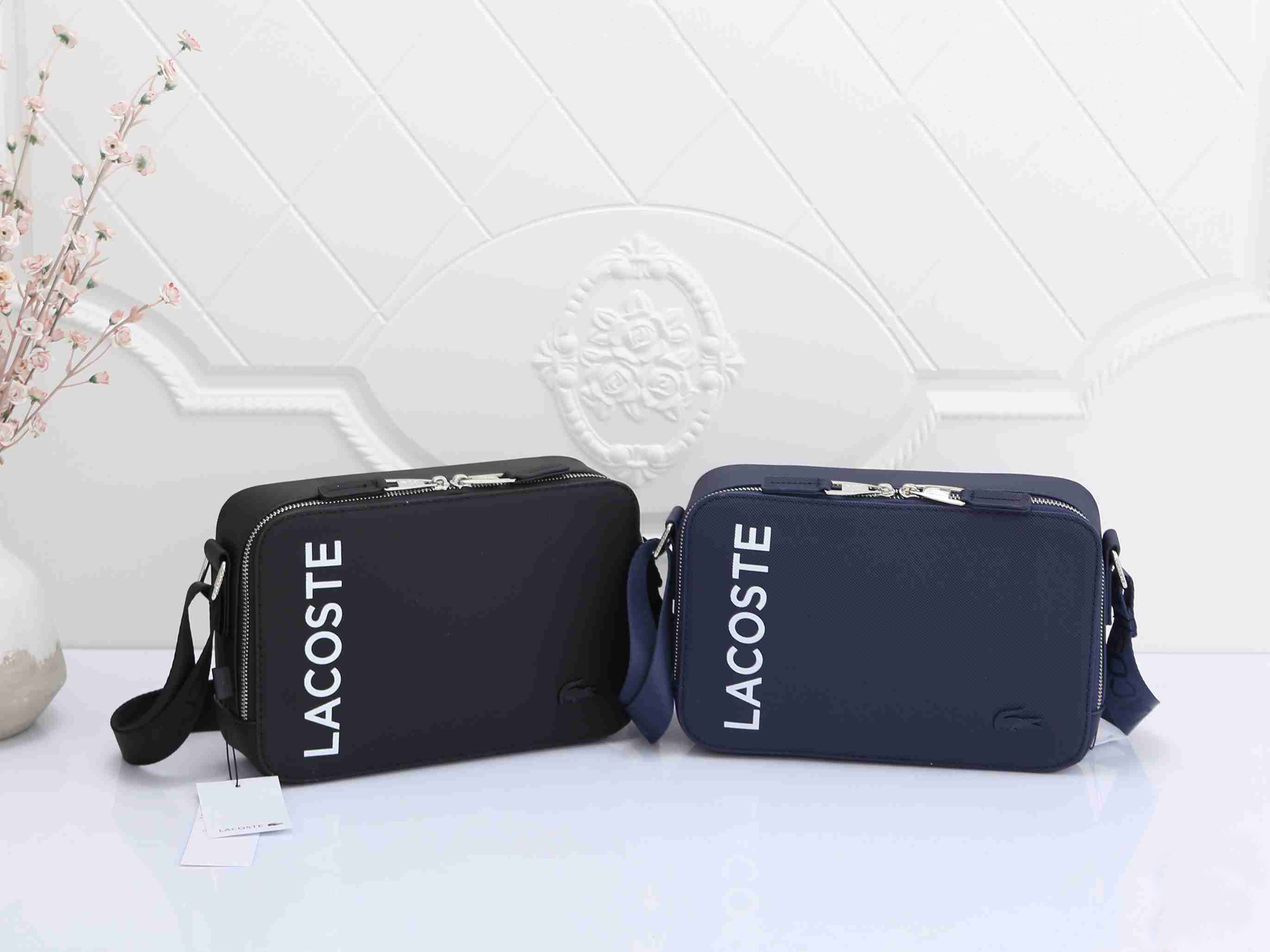 Lacoste Men's Signature Print Vertical Zip Reporter Bag 32701