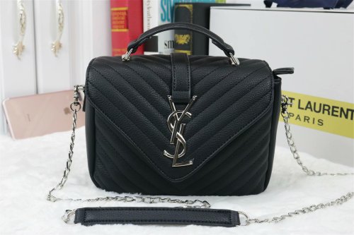 Yves Saint Laurent College Quilted Chain Bag black 0325