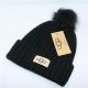 women's Ribbed Fur Pom Knit Cap Cuffed Beanie Winter Soft Warm 028