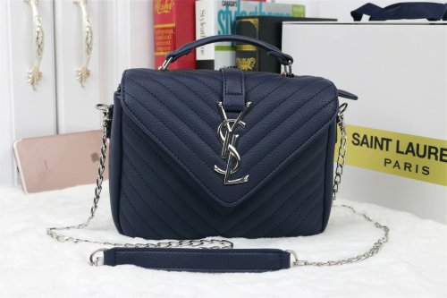 Yves Saint Laurent College Quilted Chain Bag blue 0325