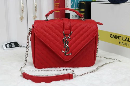 Yves Saint Laurent College Quilted Chain Bag red 0325