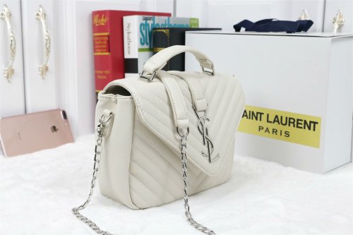 Yves Saint Laurent College Quilted Chain Bag white 0325