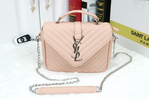 Yves Saint Laurent College Quilted Chain Bag pink 0325