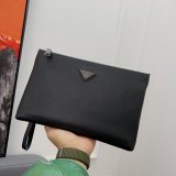Men's Original Genuine leather Zipper Clutch bag Black 27cmx18cm