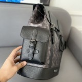 Unisex Original Genuine leather Prints Flap Mountaineering bag black 40cm x30cm