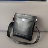 Men's Original Genuine leather Embossing Shoulder bag Black 27cmx28cm