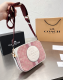 women's Genuine leather Camera Bag BADGE pink 22cm×16cm