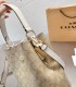 women's Genuine leather town Bucket bag WITH HORSE AND CARRIAGE PRINT White 20cm×22cm