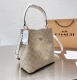 women's Genuine leather Bucket bag WITH HORSE AND CARRIAGE PRINT White 20cm×22cm