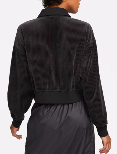 Spring casual logo Embroidery women's Half zip lapel Corduroy sweatshirt black DQ5939-010