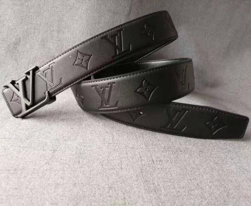 L&V Initiales signature men's genuine leather embossing process pin buckle Belt 3.8cm