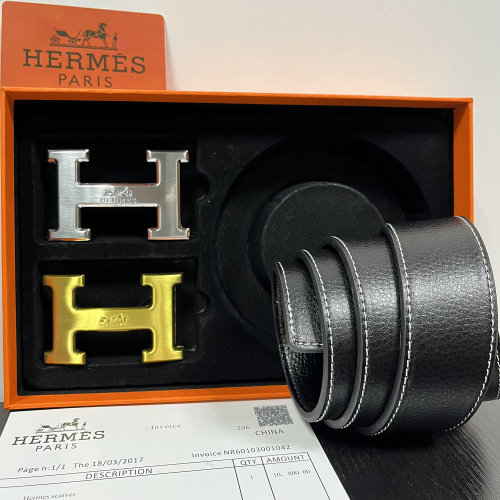 Signature H genuine leather slide buckle classics retro belt （with gife box）