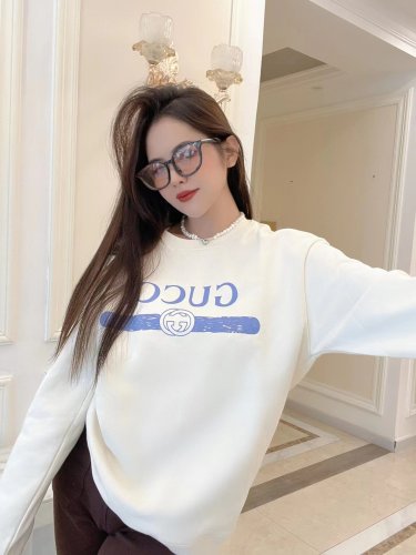 Spring casual Alphabet Print womens Long sleeve Crew neck sweatshirt White 003